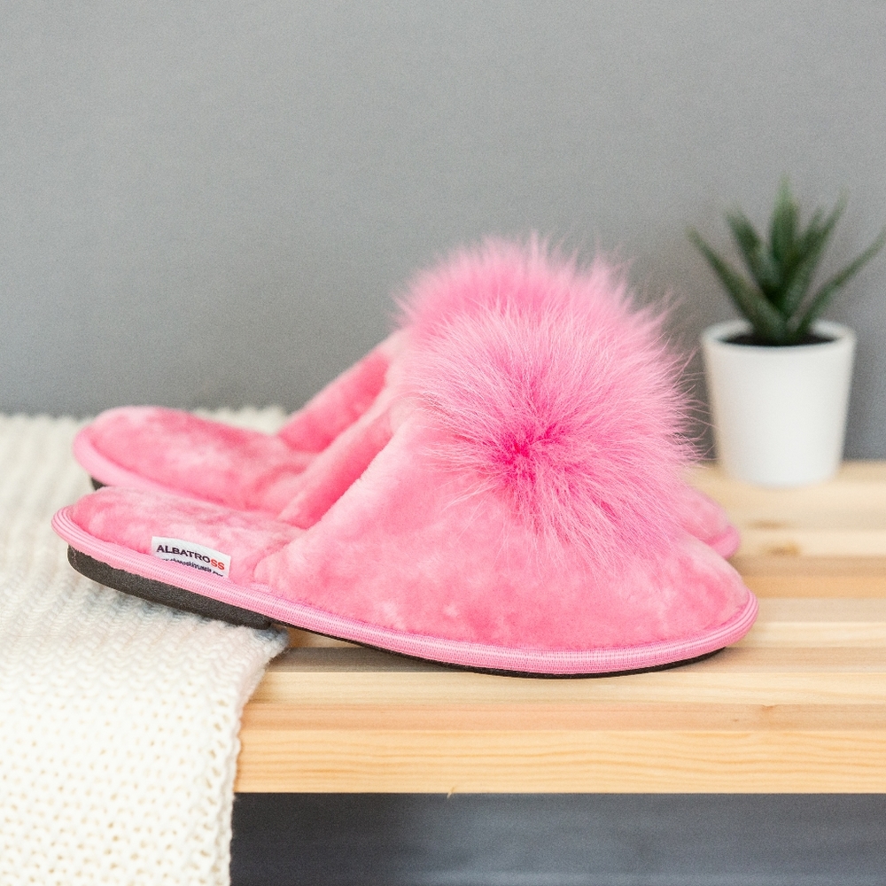 Pink fur sheepskin slippers " Eva" - Picture 7 of 11